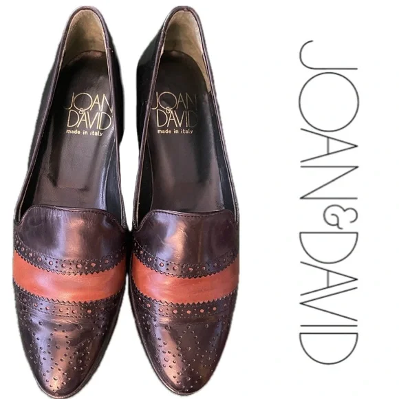Handmade Italian Vintage 90s Joan & David 2-Tone Oxford Leather Loafers Narrow 7 - Picture 8 of 10